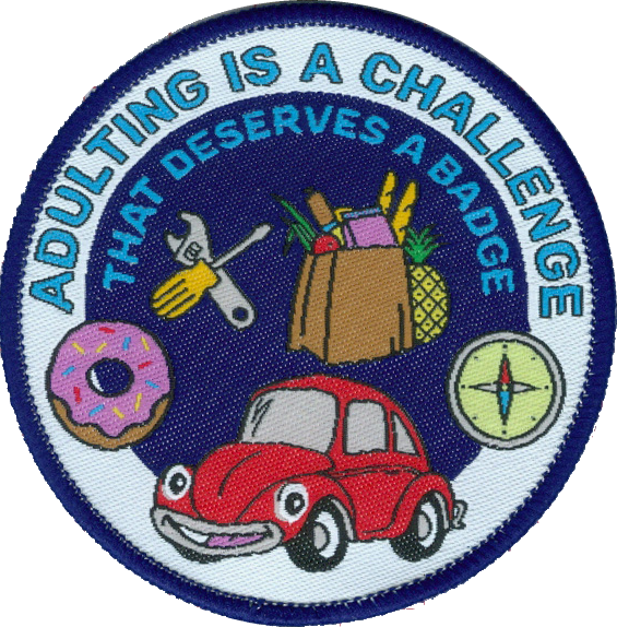 Badge with car, shopping and tools