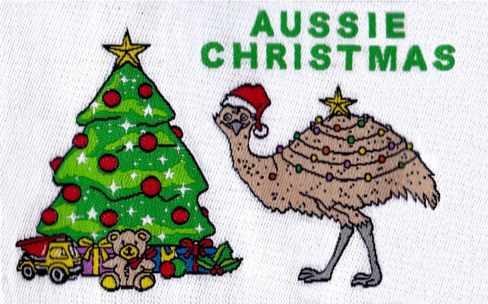 Badge with emu and Christmas tree