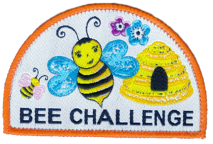 Badge with bee and hive