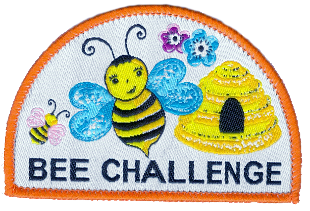 Badge with bee and hive