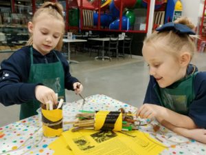 Girls making hives at Bunnings