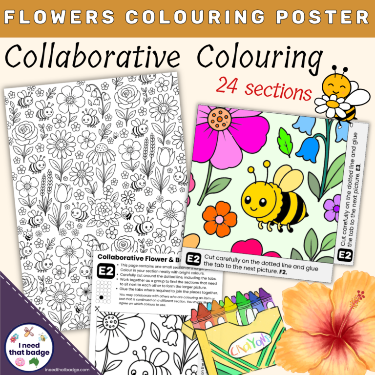 Bees & Flowers Collaborative Colouring Poster