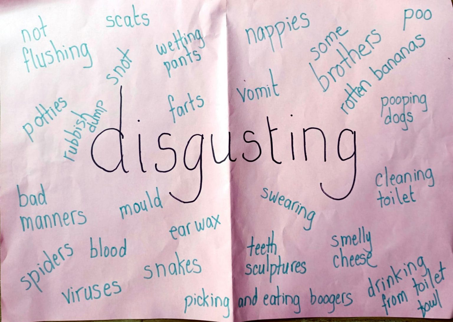 Chart of disgusting words